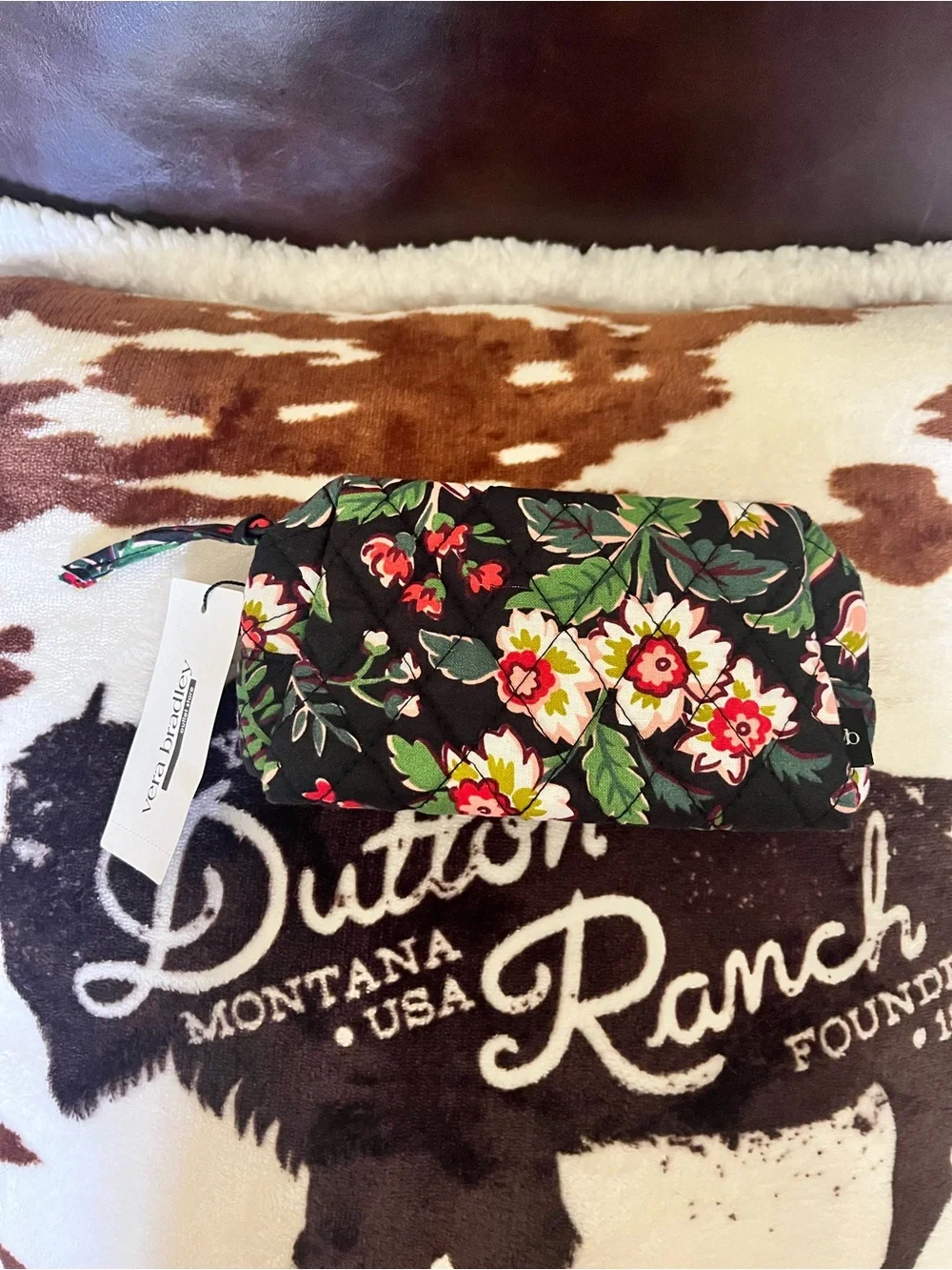 Vera Bradley Black Floral Quilted Cosmetic Pouch with Wristlet